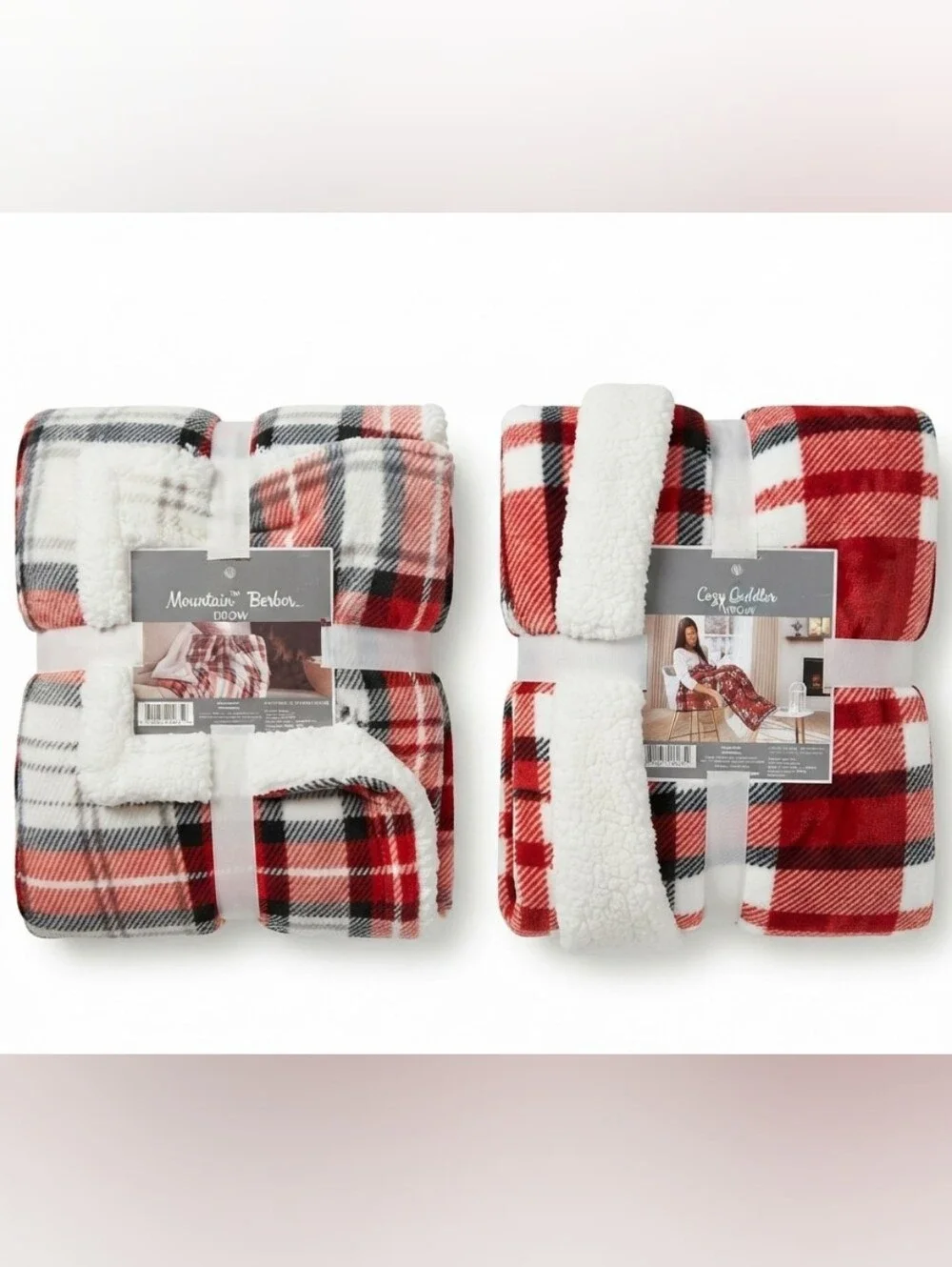 NWT Comfort Bay Cozy Cuddler & Microlight Berber Plaid Throw Blankets